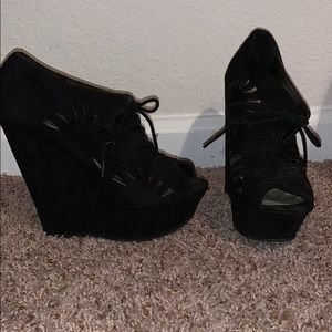 Peep Toe Lace Up Wedges